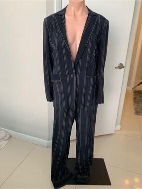 VTG Janice Wainwright Silk Pinstripe Pantsuit Set UK 10 US 8 Modern XS/S Rare